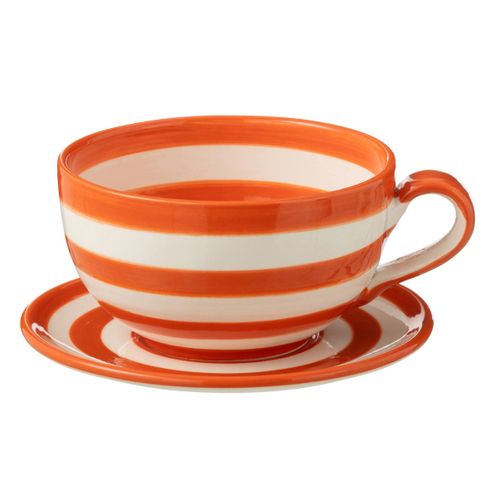 Tasse Avec Sous-tasse En Céramique "granada Rayure" 50cl Orange