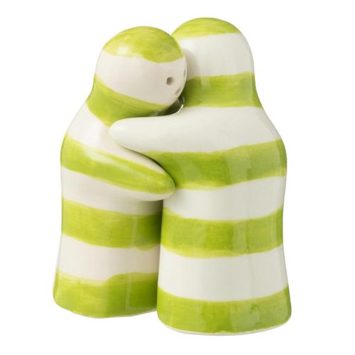 Salière et Poivrière En Céramique "granada Rayure" 8cm Vert