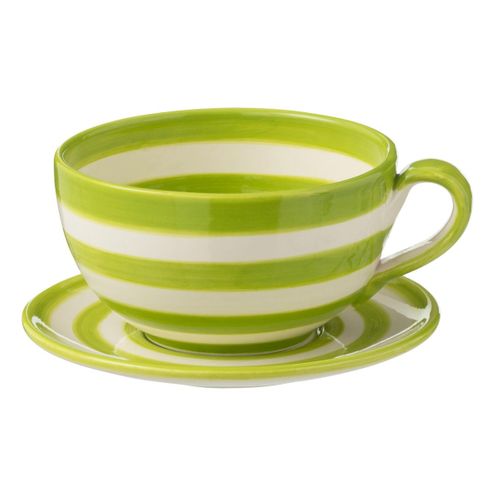 Tasse Avec Sous-tasse En Céramique "granada Rayure" 50cl Vert