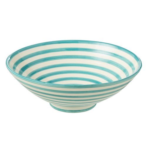 Saladier En Céramique "granada Rayure" 40cm Bleu Aqua