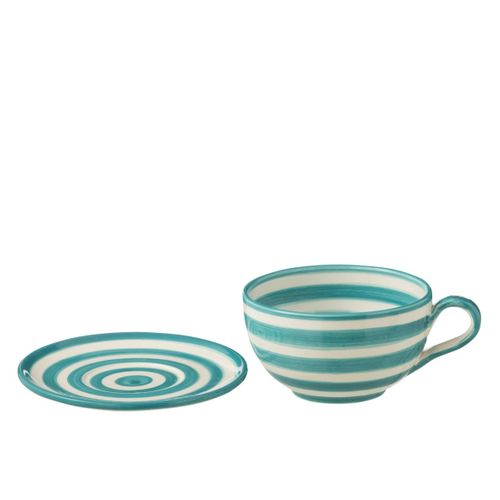 Tasse Avec Sous-tasse En Céramique "granada Rayure" 50cl Bleu Aqua