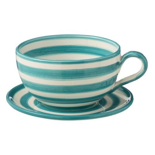 Tasse Avec Sous-tasse En Céramique "granada Rayure" 50cl Bleu Aqua