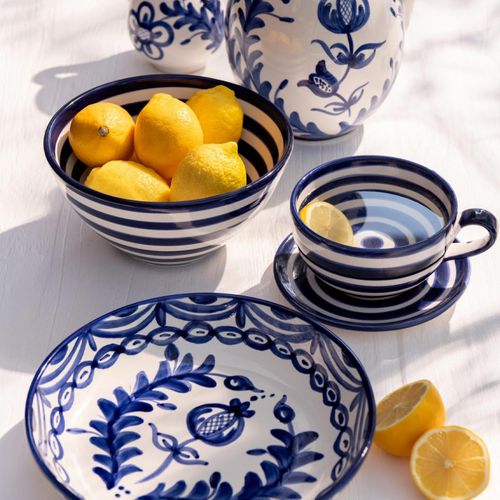 Coupelle En Céramique "granada Rayure" 22cm Bleu Cobalt