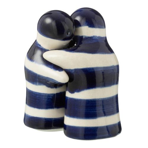 Salière et Poivrière En Céramique "granada Rayure" 8cm Bleu Cobalt