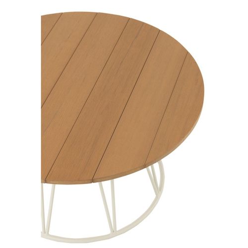 Table Basse Ronde - Effet Bois Et Fer - 80x80x40 Cm - Naturel