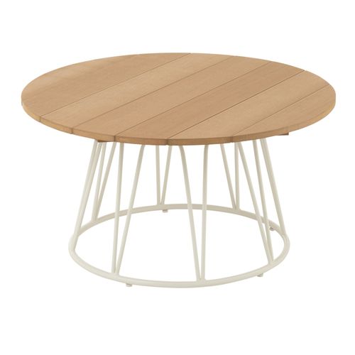 Table Basse Ronde - Effet Bois Et Fer - 80x80x40 Cm - Naturel