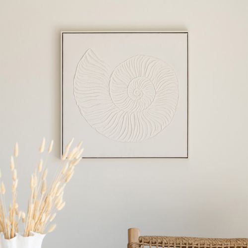 Tableau Peinture Déco "coquille" 62x62cm Blanc