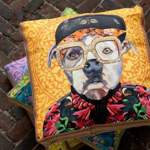 Coussin Déco Chien "popart" 50x50cm Multicolore