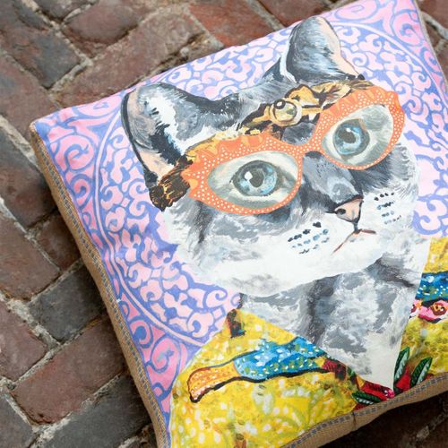 Coussin Déco Chat "popart" 50x50cm Multicolore