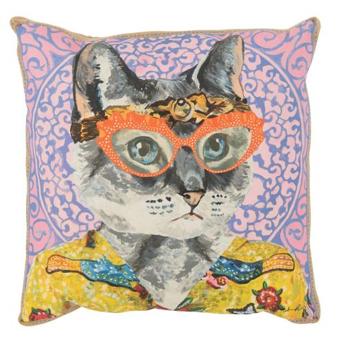 Coussin Déco Chat "popart" 50x50cm Multicolore