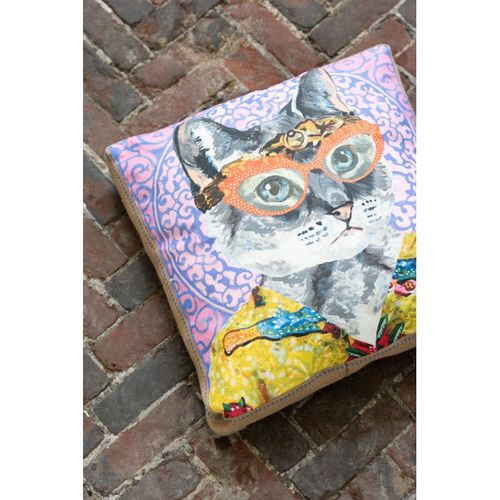 Coussin Déco Chat "popart" 50x50cm Multicolore