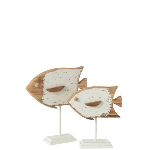 Statuette Poisson Sur Pied "boli" 28cm Naturel et Blanc