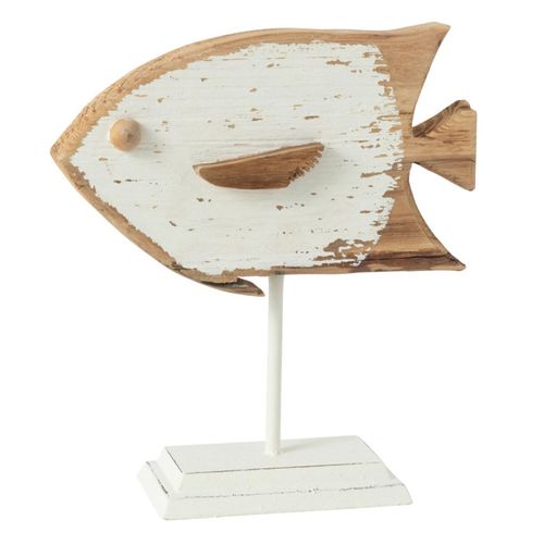 Statuette Poisson Sur Pied "boli" 28cm Naturel et Blanc