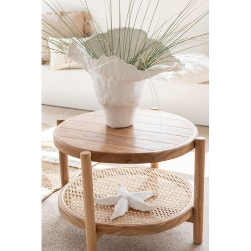 Table Basse Bois Double Plateau En Teck - 68x68x46 Cm - Naturel