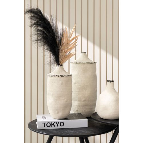 Vase Déco En Grès "bay" 40cm Blanc