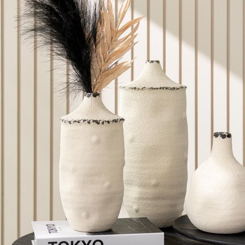 Vase Déco En Grès "bay" 40cm Blanc