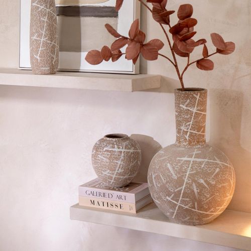 Vase Globe En Grès "dune" 52cm Beige et Blanc