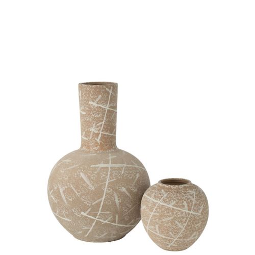 Vase Globe En Grès "dune" 52cm Beige et Blanc