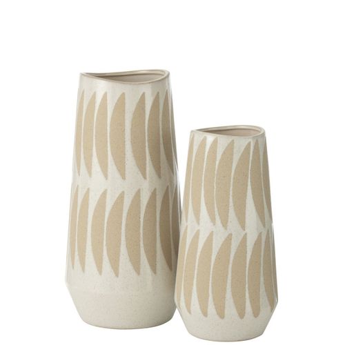 Vase Déco En Grès "kai" 40cm Beige et Blanc