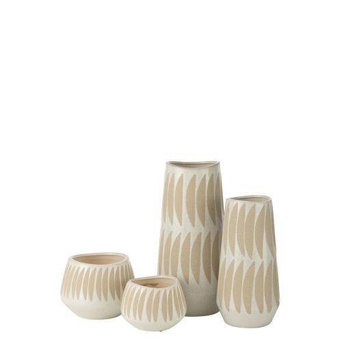 Vase Déco En Grès "kai" 40cm Beige et Blanc