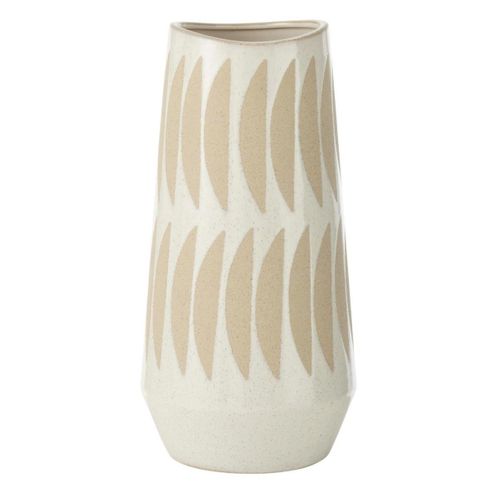 Vase Déco En Grès "kai" 40cm Beige et Blanc