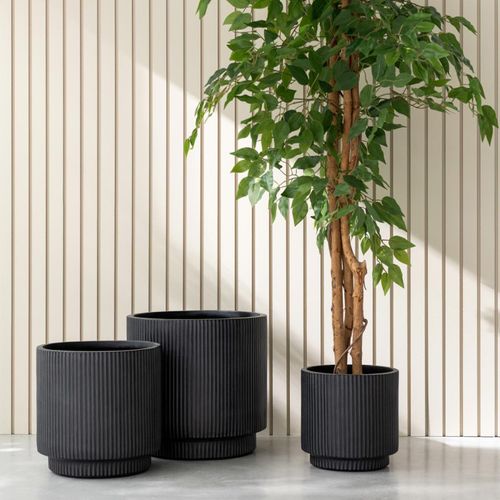 Lot De 3 Cache-pots Rainurés "misty" 37cm Noir
