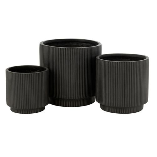 Lot De 3 Cache-pots Rainurés "misty" 37cm Noir