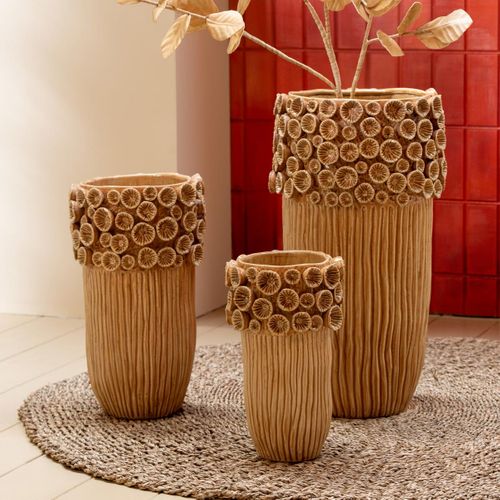 Vase Corail En Argile "isidro" 32cm Ocre