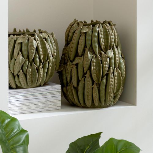 Vase Déco En Argile "petit Pois" 34cm Vert