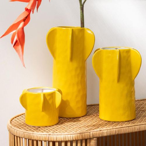 Vase Design En Argile "juno" 27cm Jaune