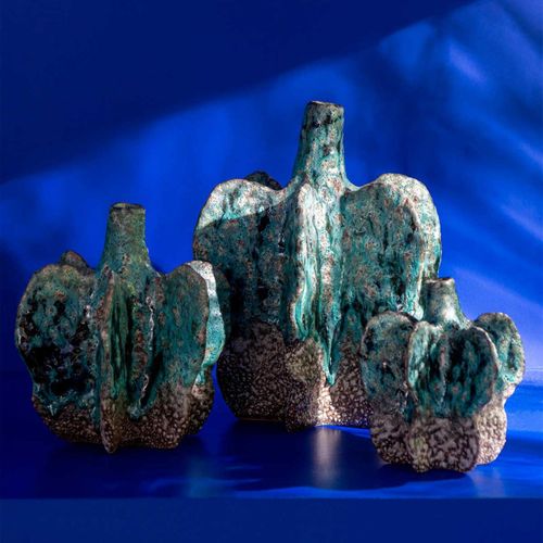 Vase Déco En Céramique "naga" 15cm Bleu Azur