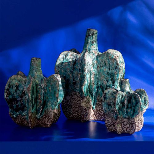 Vase Déco En Céramique "naga" 30cm Bleu Azur