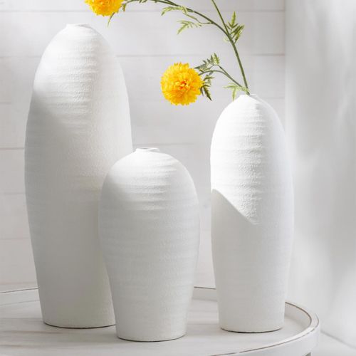 Vase Design En Ciment "creta" 36cm Blanc