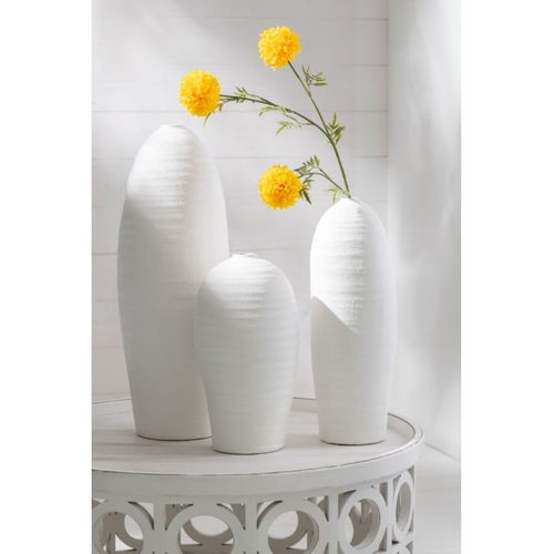 Vase Design En Ciment "creta" 36cm Blanc
