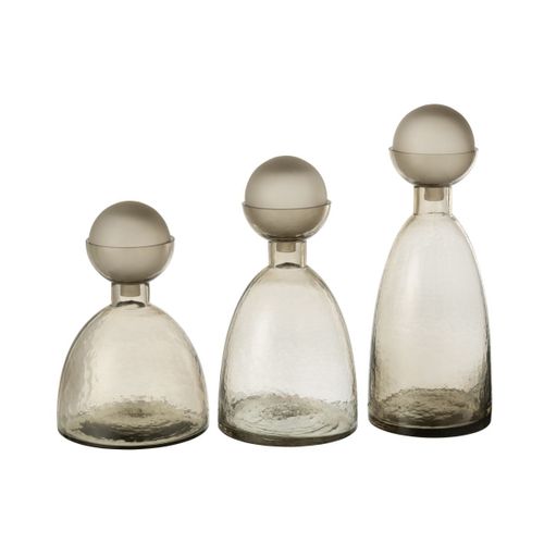 Vase Bouteille Bouchon En Verre "yoko" 34cm Grège