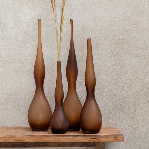 Lot De 3 Vases En Verre "yoko" 64cm Marron
