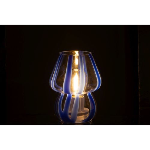 Lampe à Poser Rayures En Verre "ophelie" 15cm Bleu