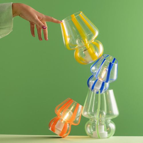 Lampe à Poser Rayures En Verre "ophelie" 19cm Vert