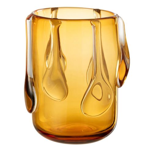 Vase Design En Verre "drippy" 22cm Ambre