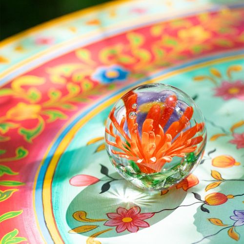 Presse-papier Fleur En Verre "aster" 10cm Orange
