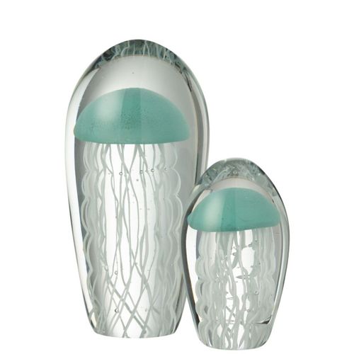 Presse-papier Ovale En Verre Méduse "calypso" 21cm Bleu Clair