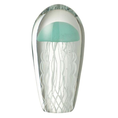 Presse-papier Ovale En Verre Méduse "calypso" 21cm Bleu Clair