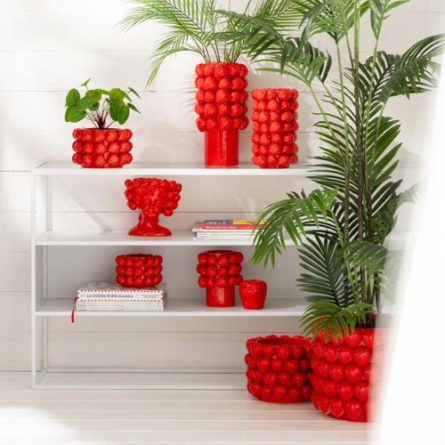 Cache-pot En Céramique "fille Fraise" 20cm Rouge