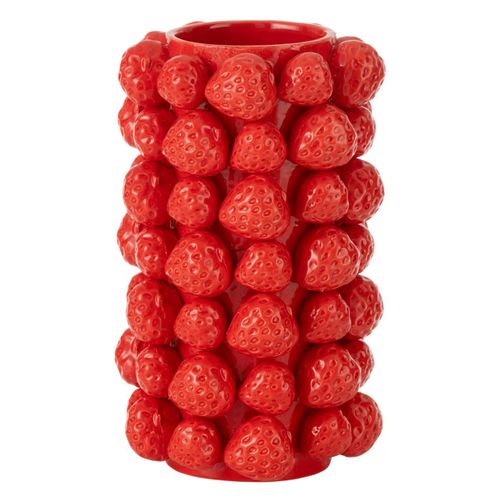Vase Déco En Céramique "fraise" 26cm Rouge