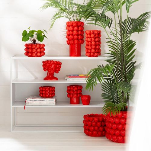Vase Déco En Céramique "fraise" 34cm Rouge