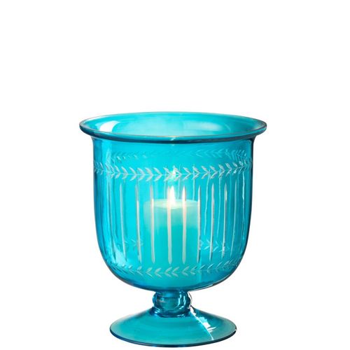 Photophore Sur Pied En Verre "tarifa" 24cm Bleu Azur