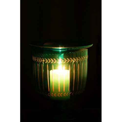 Photophore Sur Pied En Verre "tarifa" 24cm Bleu Azur