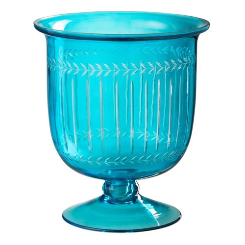 Photophore Sur Pied En Verre "tarifa" 24cm Bleu Azur