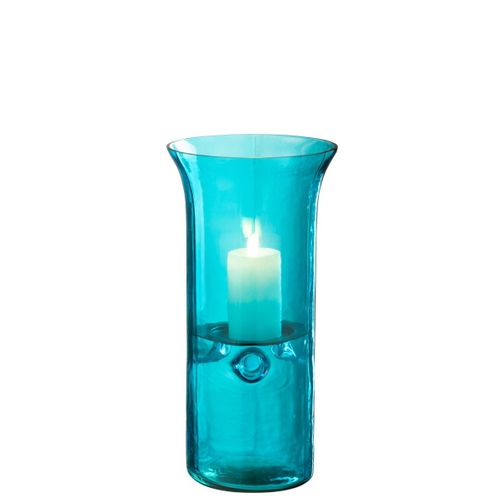 Photophore Étroit En Verre "tarifa" 30cm Bleu Azur