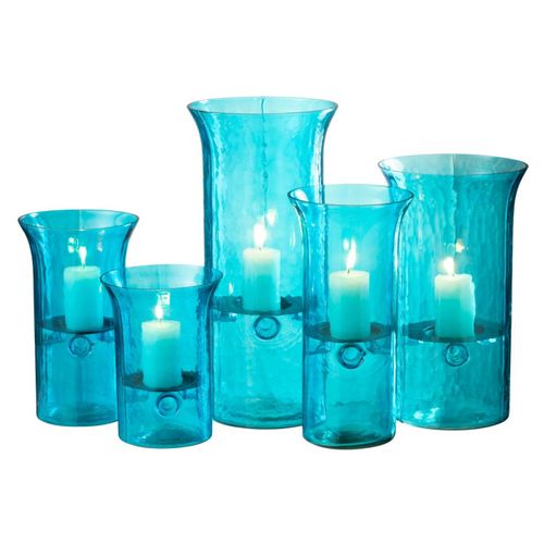 Photophore Étroit En Verre "tarifa" 34cm Bleu Azur